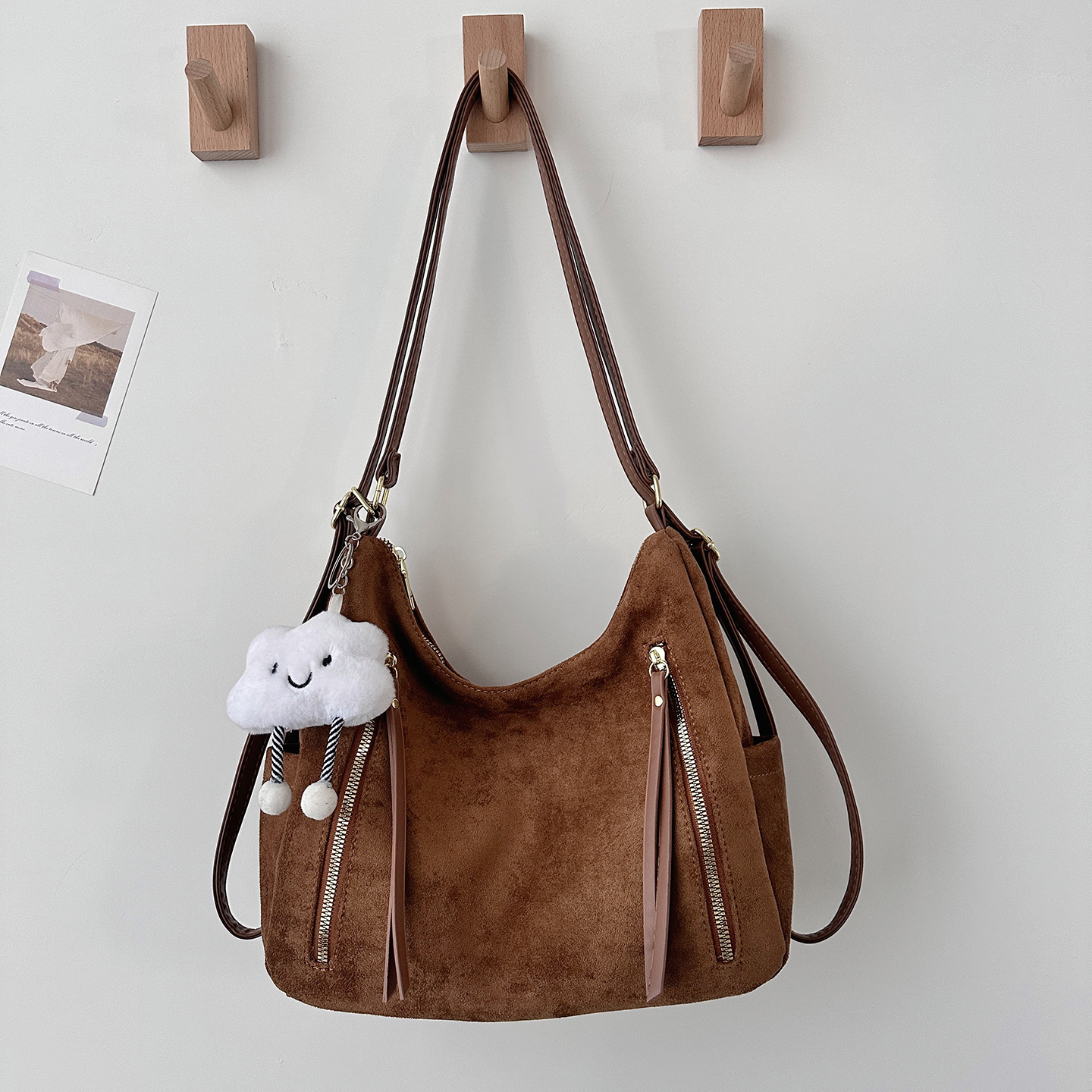 质感麂皮绒三用包包女大容量通勤单肩包百搭双肩包大学生斜挎包