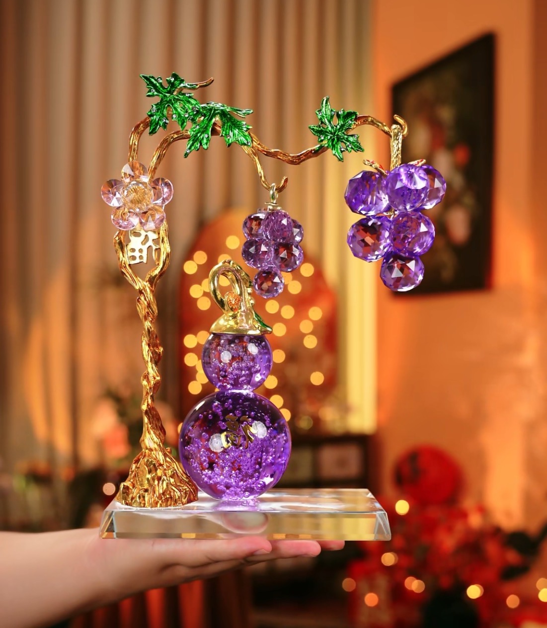 紫色水晶葡萄福禄摆件装饰品