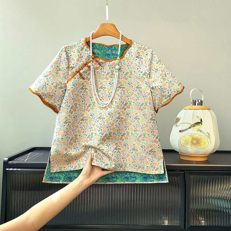 2025新中式新宋锦提花气质通勤立领气质百搭通勤夏款上衣