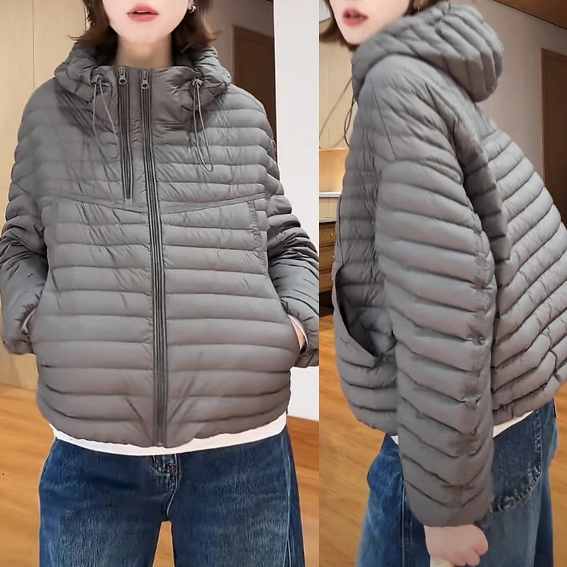 2025秋季新款时尚减龄气质显瘦设计感衣服女韩系纯色连帽长袖外套