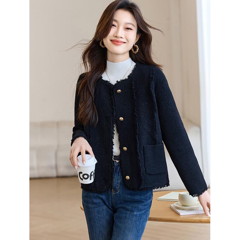 小香风气质流苏圆领夹克外套女春秋2025新款高级感小个子短款上衣