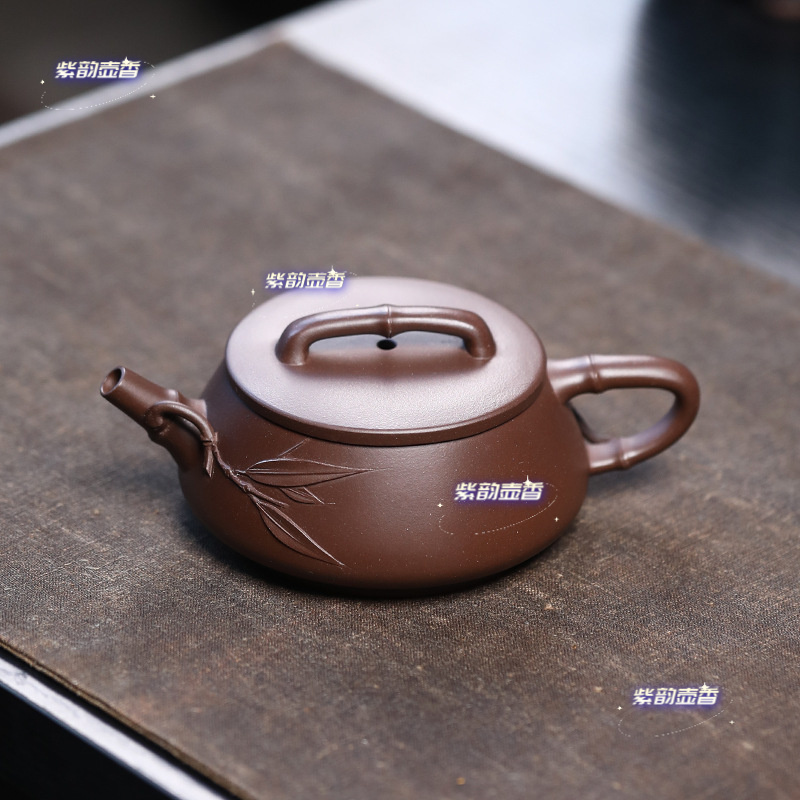 宜兴紫砂壶正宗手工茶壶非机车壶原矿紫泥竹节石瓢壶茶具