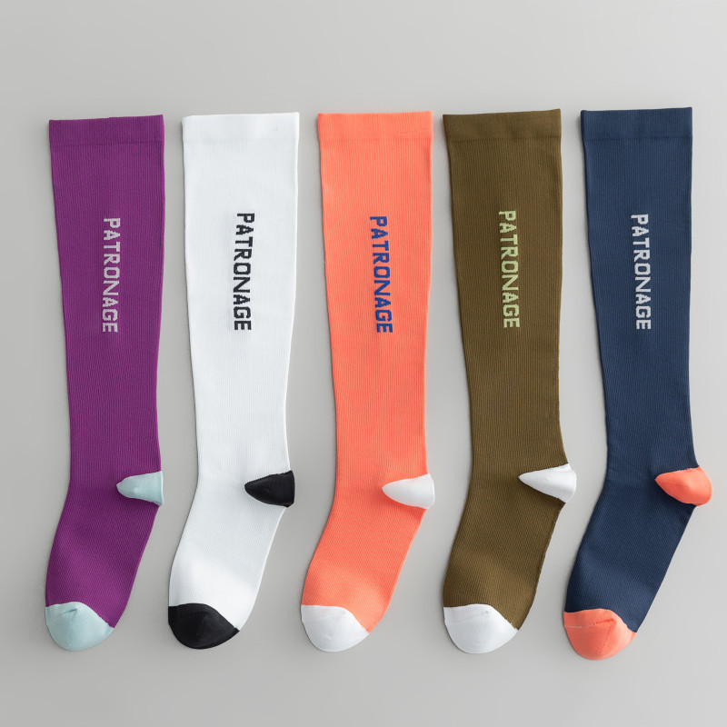 运动压缩中筒袜骑行越野马拉松梯度压力跑步袜毛圈运动压力长筒袜