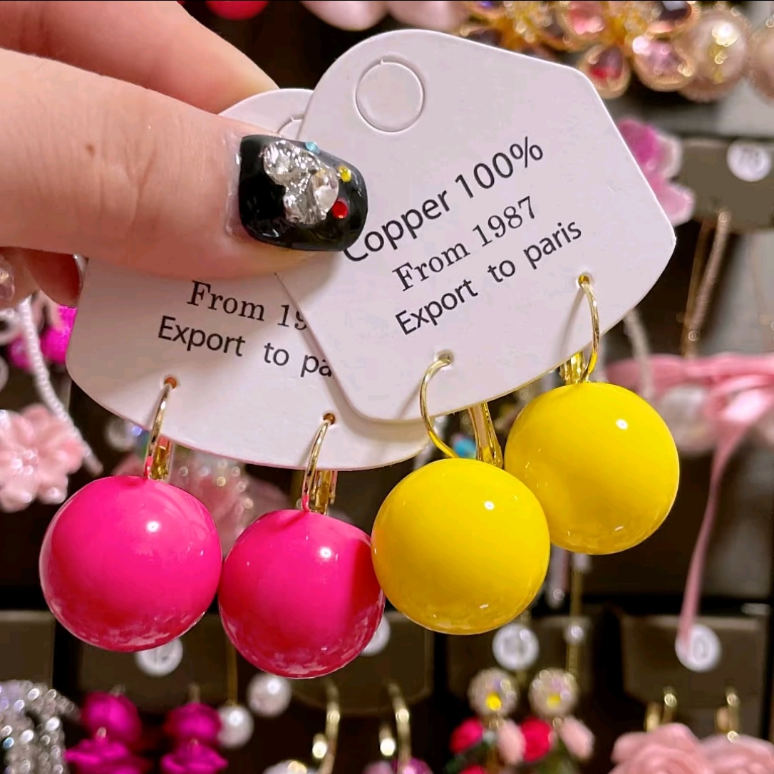 铜合金树脂耳饰 糖果色树脂耳环时尚气质甜美彩色多巴胺耳饰