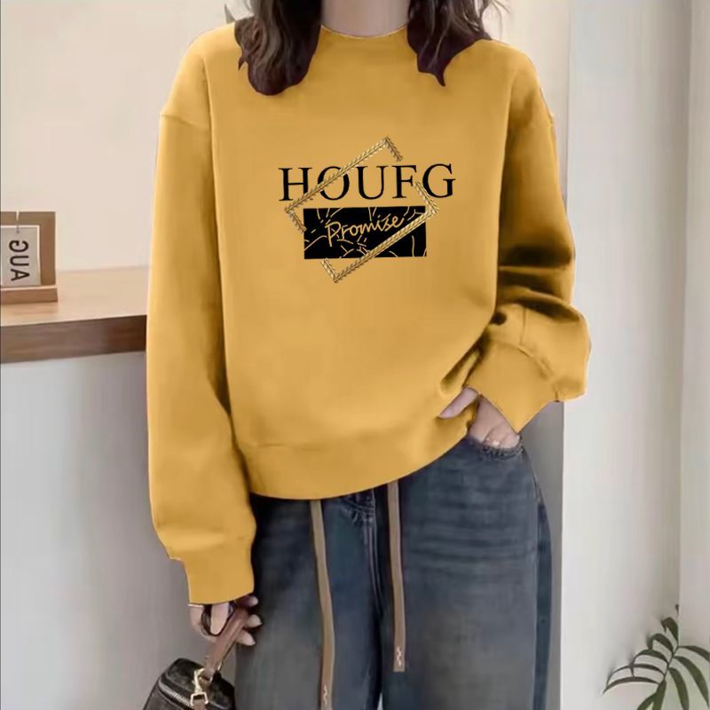 圆领套头打底衫加绒加厚卫衣女2025春秋季新款宽松韩版潮情侣外套