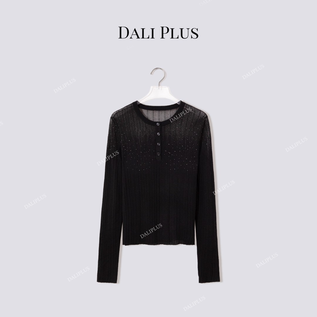 DALI PLUS"亨利衫"德国STOLL机造水溶羊毛闪钻针织打底衫D5SZ8188