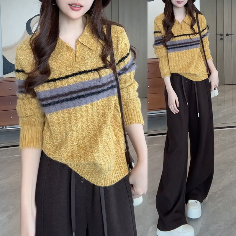 松弛感慵懒风时尚套装女秋冬新款撞色针织衫毛衣搭休闲卫裤两件套