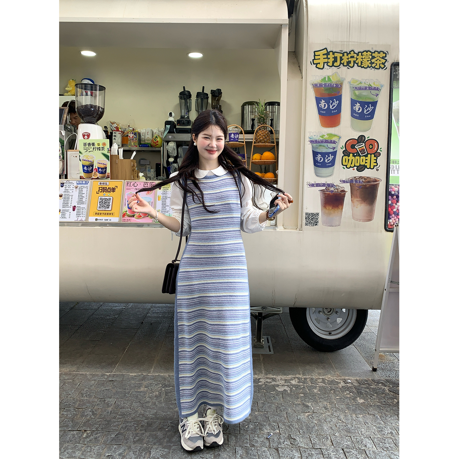 火火【冰岛信件】韩系撞色条纹背心连衣裙L40521HH54+L40888HH61