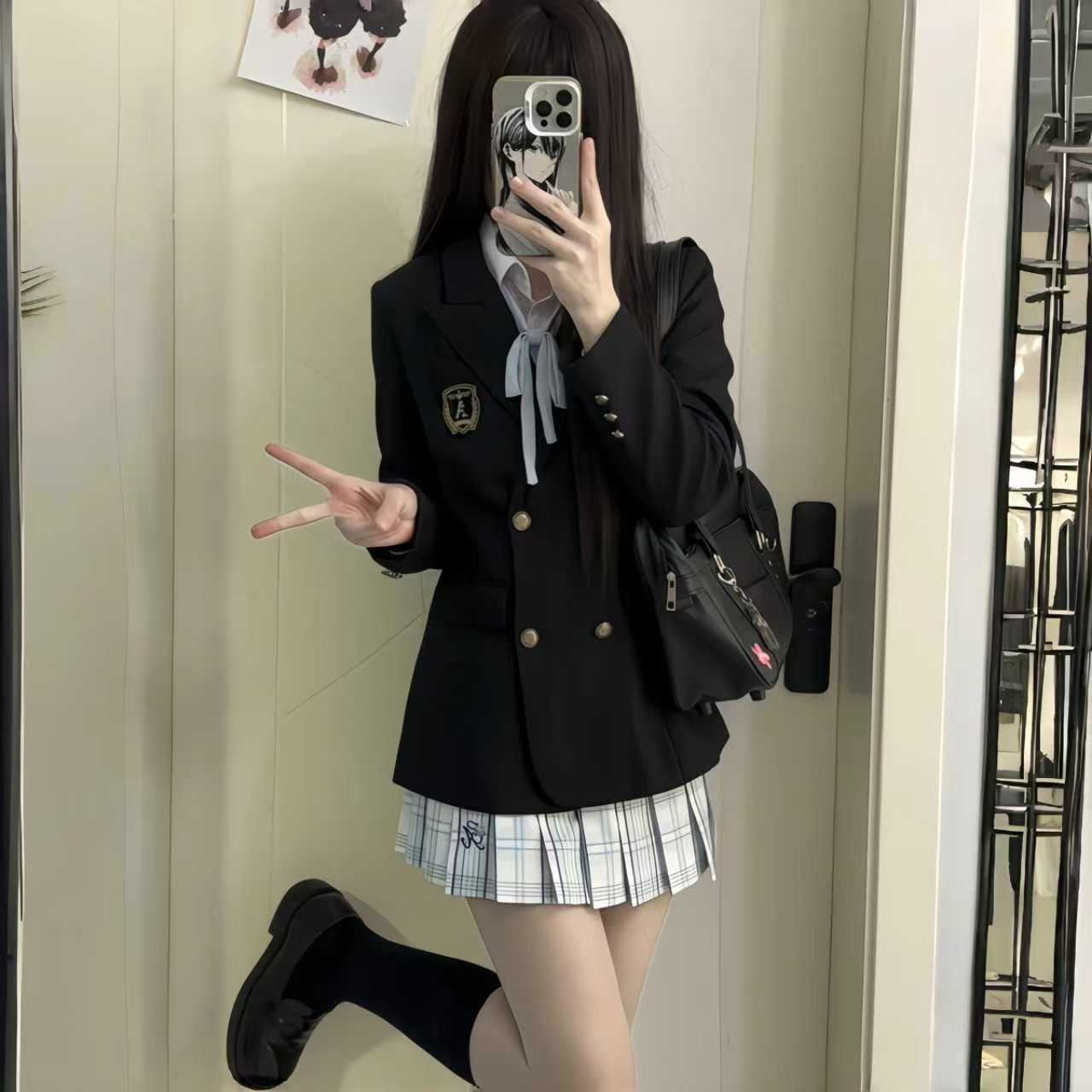 【川町高校】新品校供收腰西装高质感川町香jk制服双排四粒扣绀色