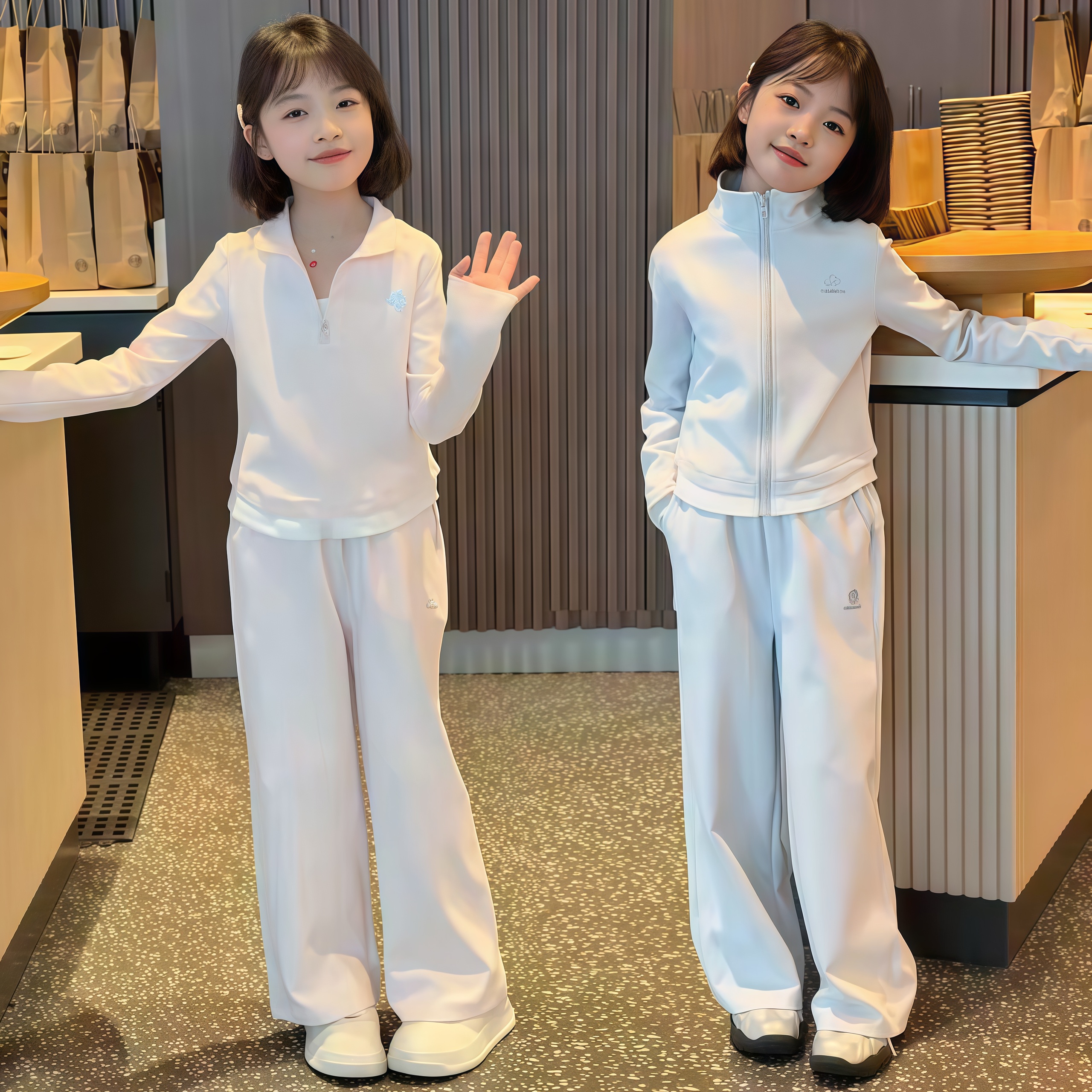 秋季女童套装女孩春季运动拼色韩版洋气休闲风阔腿中大童两件套