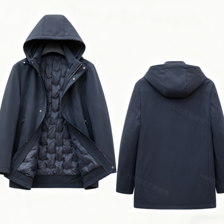 《HANGE》25879男士高端商务休闲简约貂胆活里活面可拆卸帽（兔毛袖）