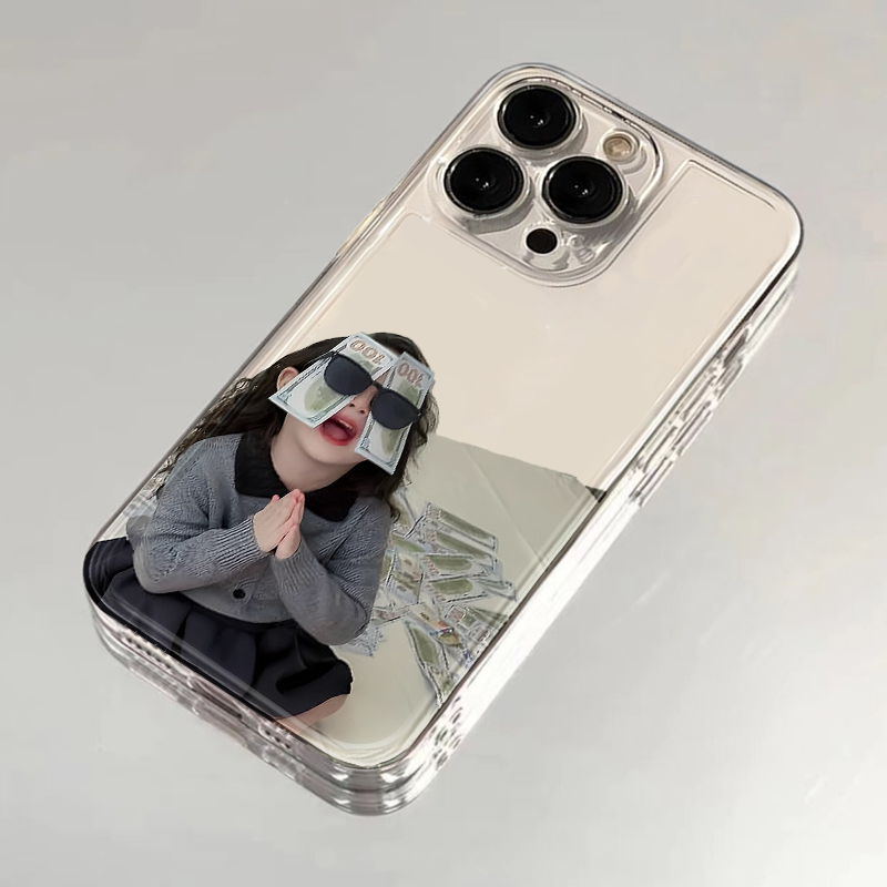 发财墨镜小女孩适用16promax苹果15女款手机壳iPhone13全包14网红