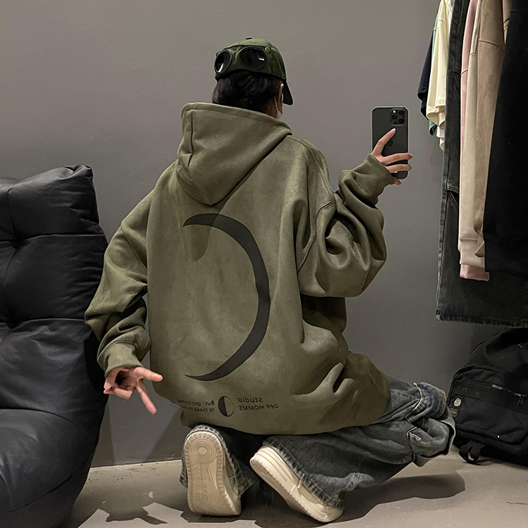 凯颂大码300斤小众个性创意仿麂皮绒卫衣男女秋冬宽松百搭上衣