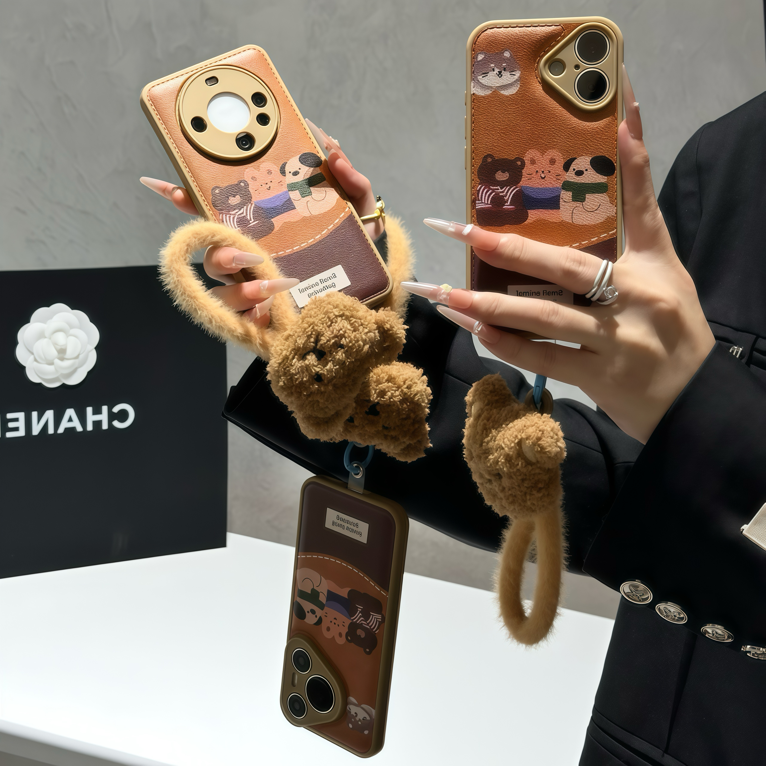 可爱三只小动物手绳适用苹果17手机壳iPhone16华为vivo小米14oppo