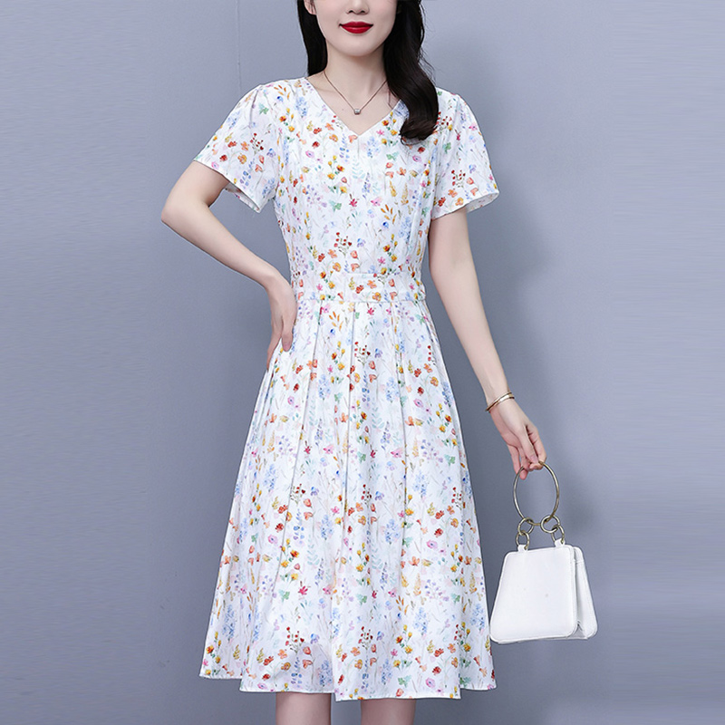 2025女新款夏季甜美印花轻奢高贵阔太太裙子