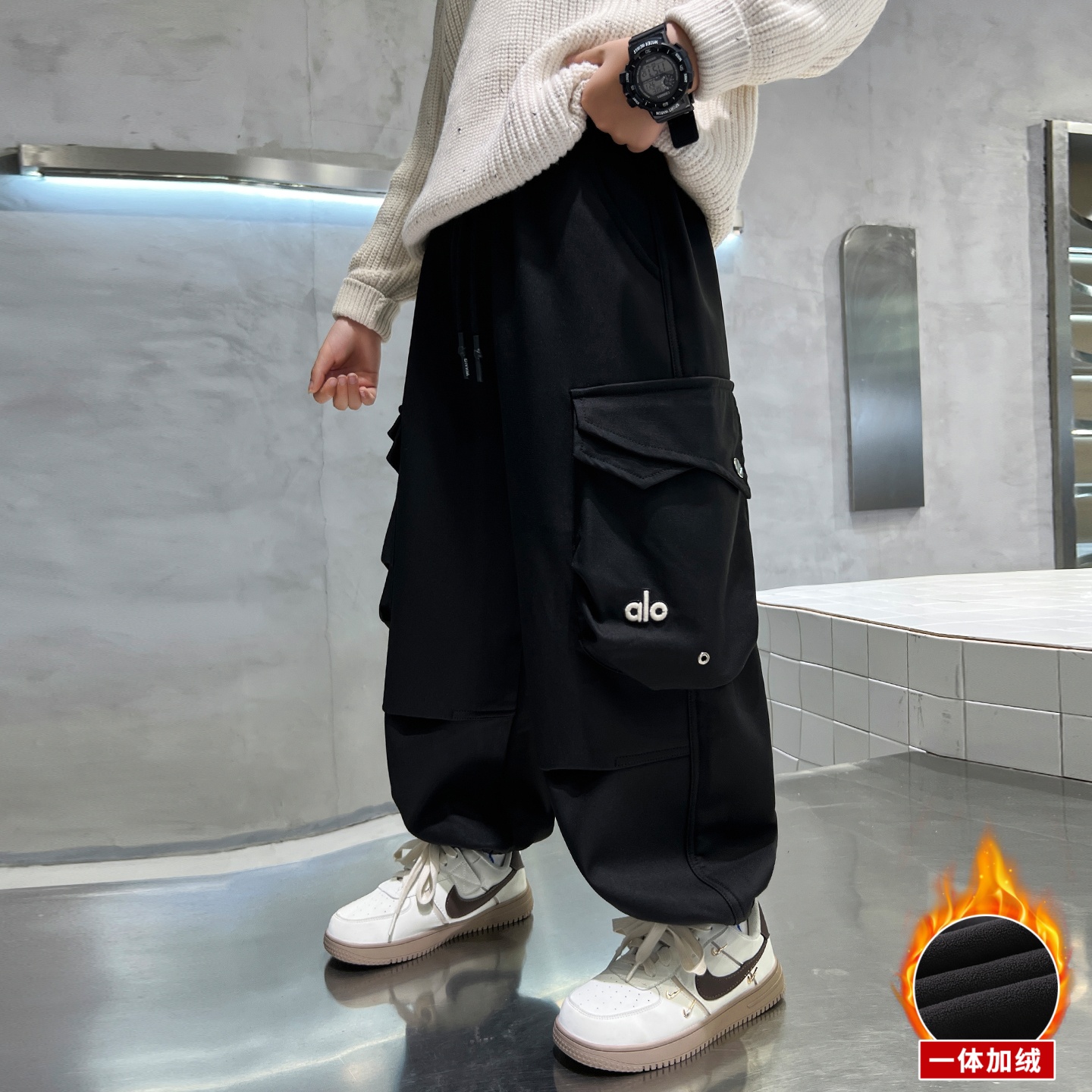 男童加绒工装裤2025年加绒保暖束脚宽松休闲长裤帅气儿童冬季裤子