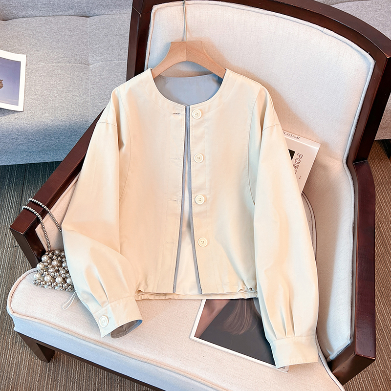 拉夏贝尔时尚短外套女春秋2025韩版洋气宽松小个子圆领棒球服夹克
