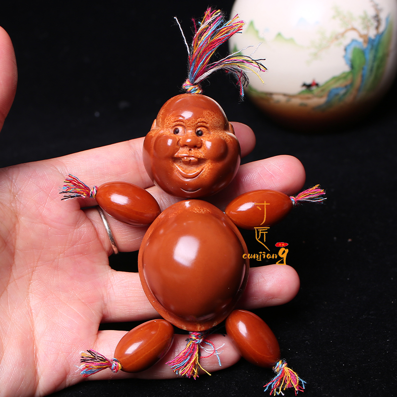 网红富贵小人手把件有钱人巴西大橄榄核雕刻龟仙人文玩陆地神龟核