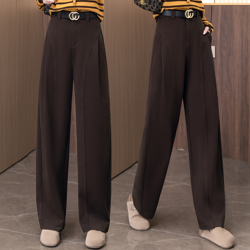 呢子贝斯裤女2025秋冬高腰显瘦弯刀阔腿裤宽松垂坠感休闲直筒裤子