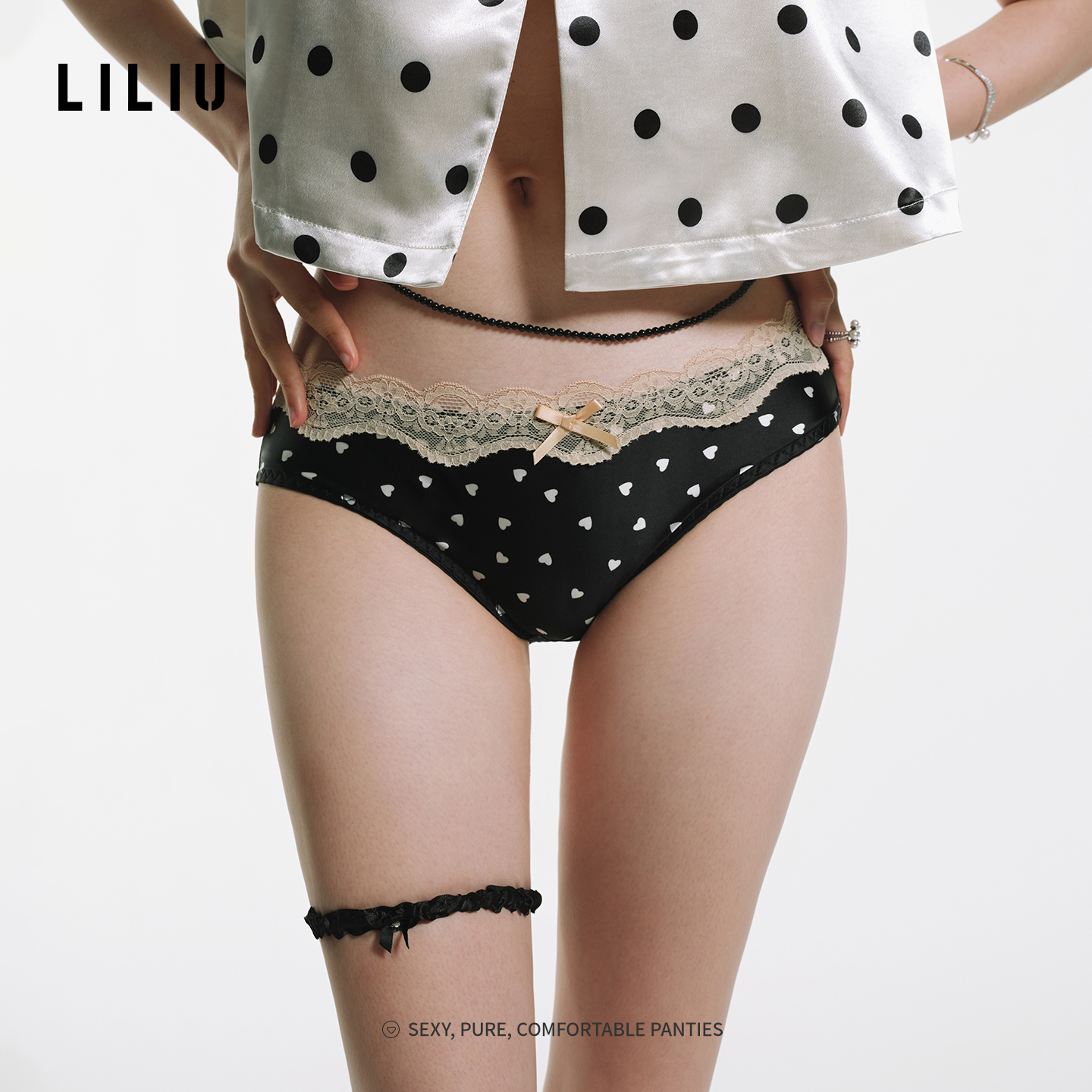 LILIU|啵啵小姐·波点印花内裤女生蕾丝边纯欲性感勾人女士三角裤