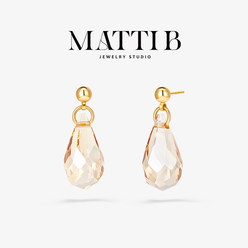 铜合金玻璃耳饰 水滴小众轻奢高级感爆款独特气质百搭耳钉女2026