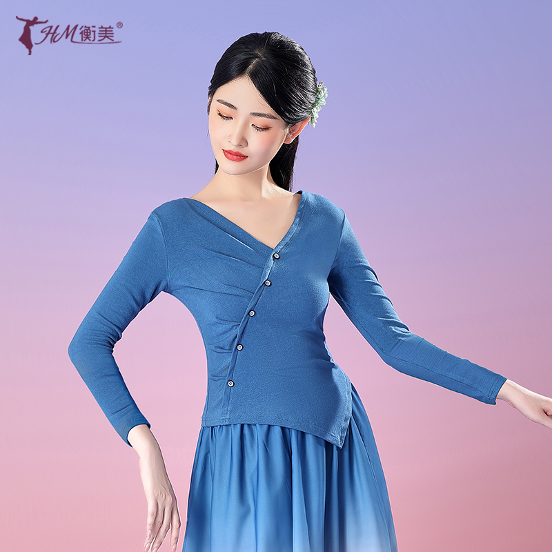 现代舞练功服上衣女中袖v领修身显瘦中国民族古典舞形体训练舞服