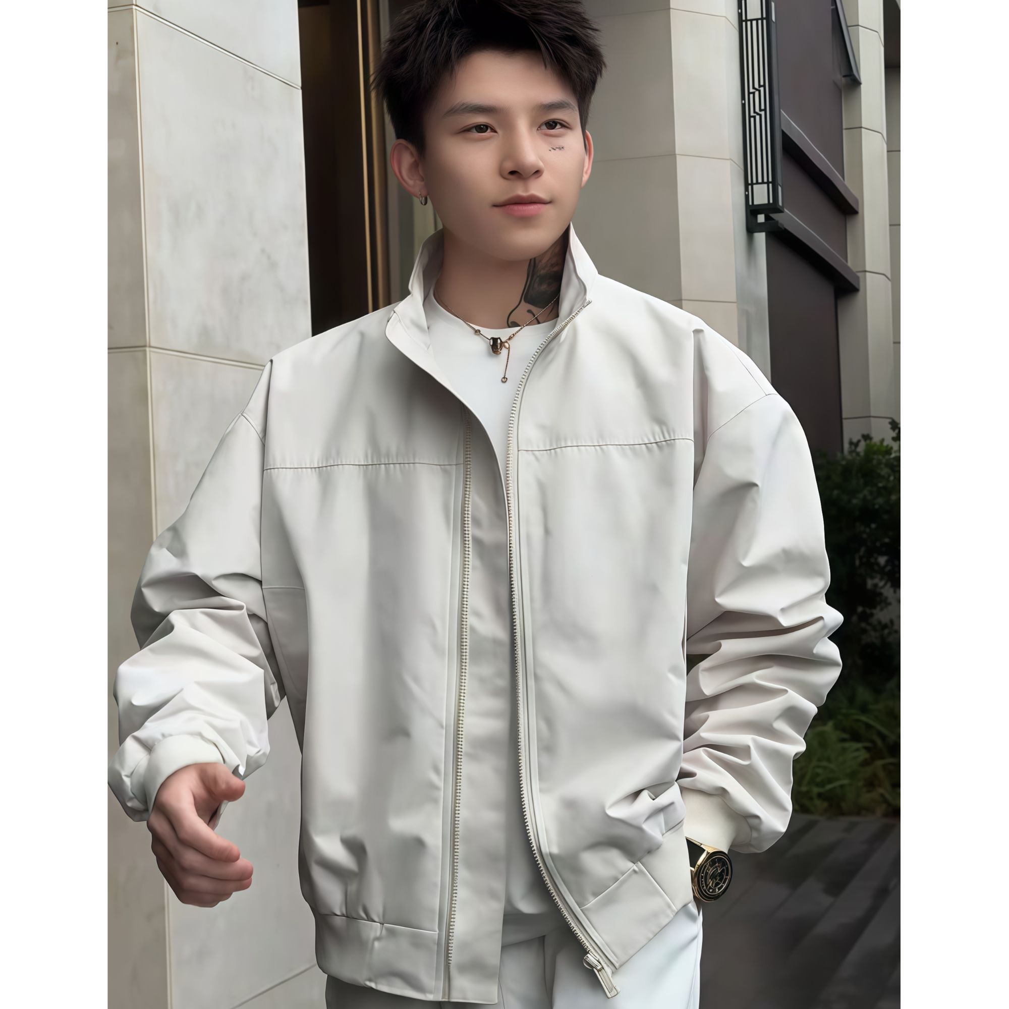 秋季新款立领拉链美式教练夹克外套男轻奢简约宽松百搭飞行员外套