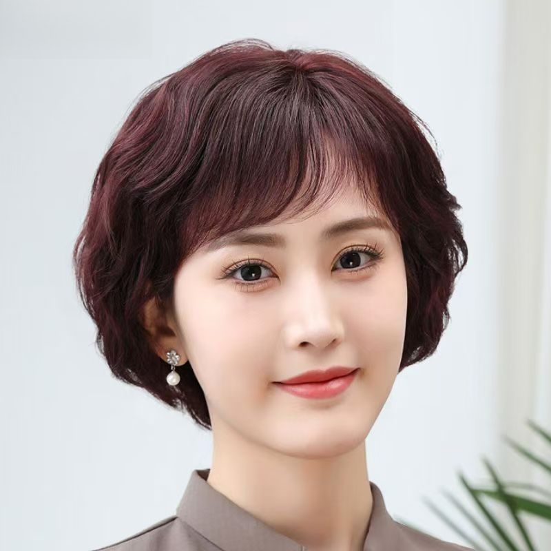 假发女短发中老年妈妈款全真人发光头专用无痕自然减龄卷发全头套