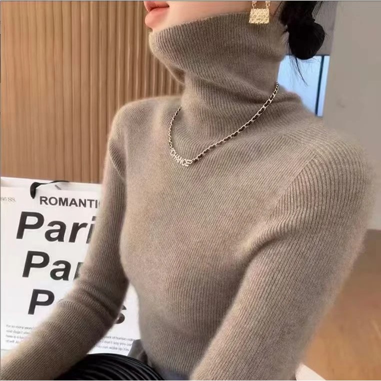 【一线成衣】秋冬新100羊毛无缝抽条堆堆领长袖针织衫洋气百搭打