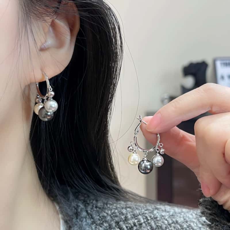 合金仿珍珠耳饰 秋冬百搭复古高级灰渐变珠珠流苏耳扣耳环女耳饰