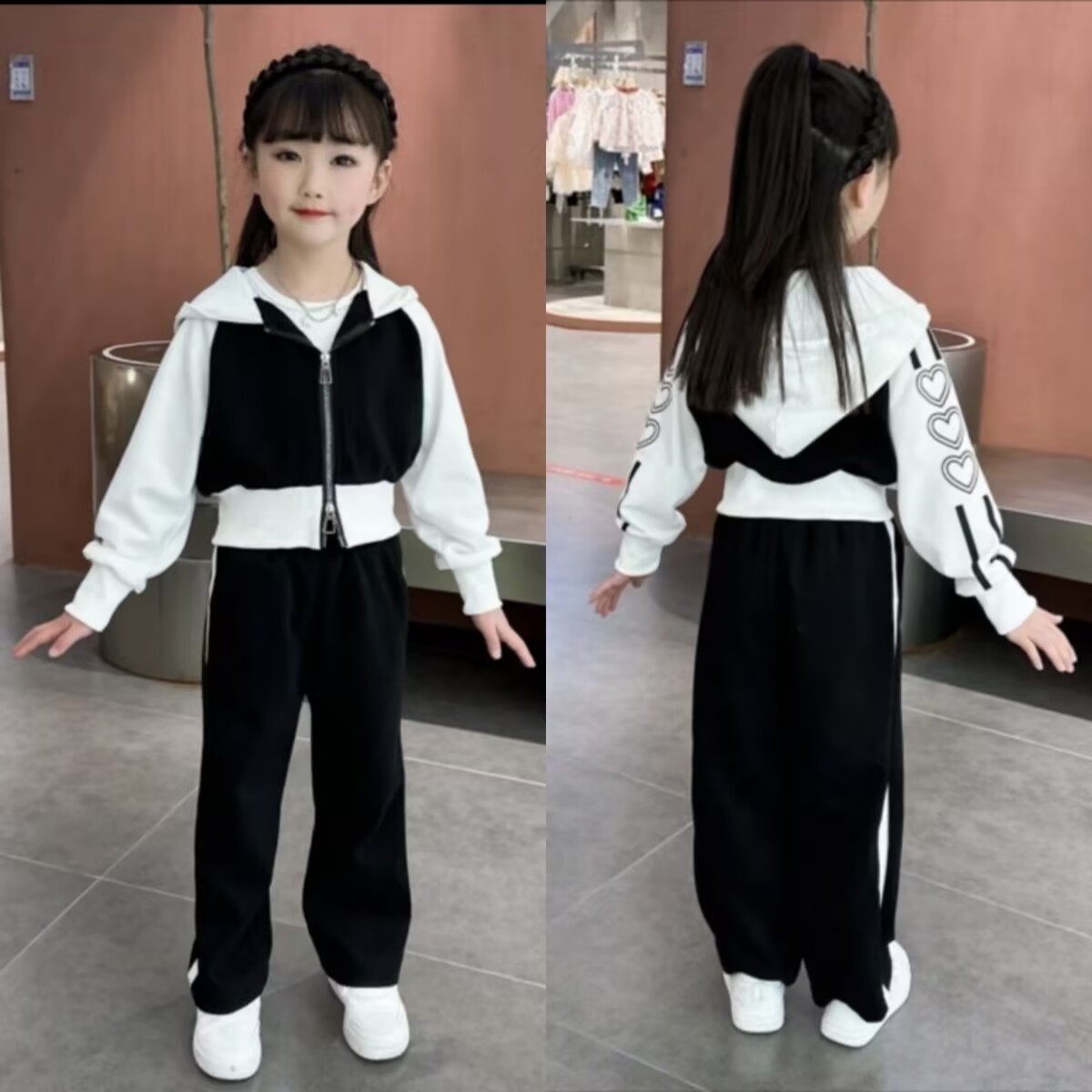 纯棉童装运动休闲拉链连帽时尚两件3-6岁女童女童秋款套装秋季