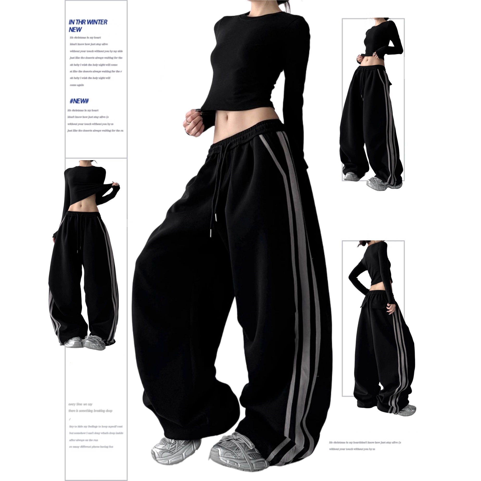 冬季厚款加绒新款美式工装裤女复古运动裤舞蹈裤街头阔腿休闲裤子