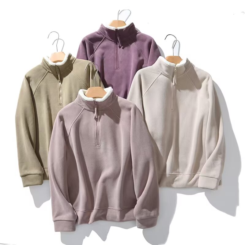 大码胖mm冬季百搭显瘦防风保暖上衣加绒加厚半拉链立领卫衣女8582