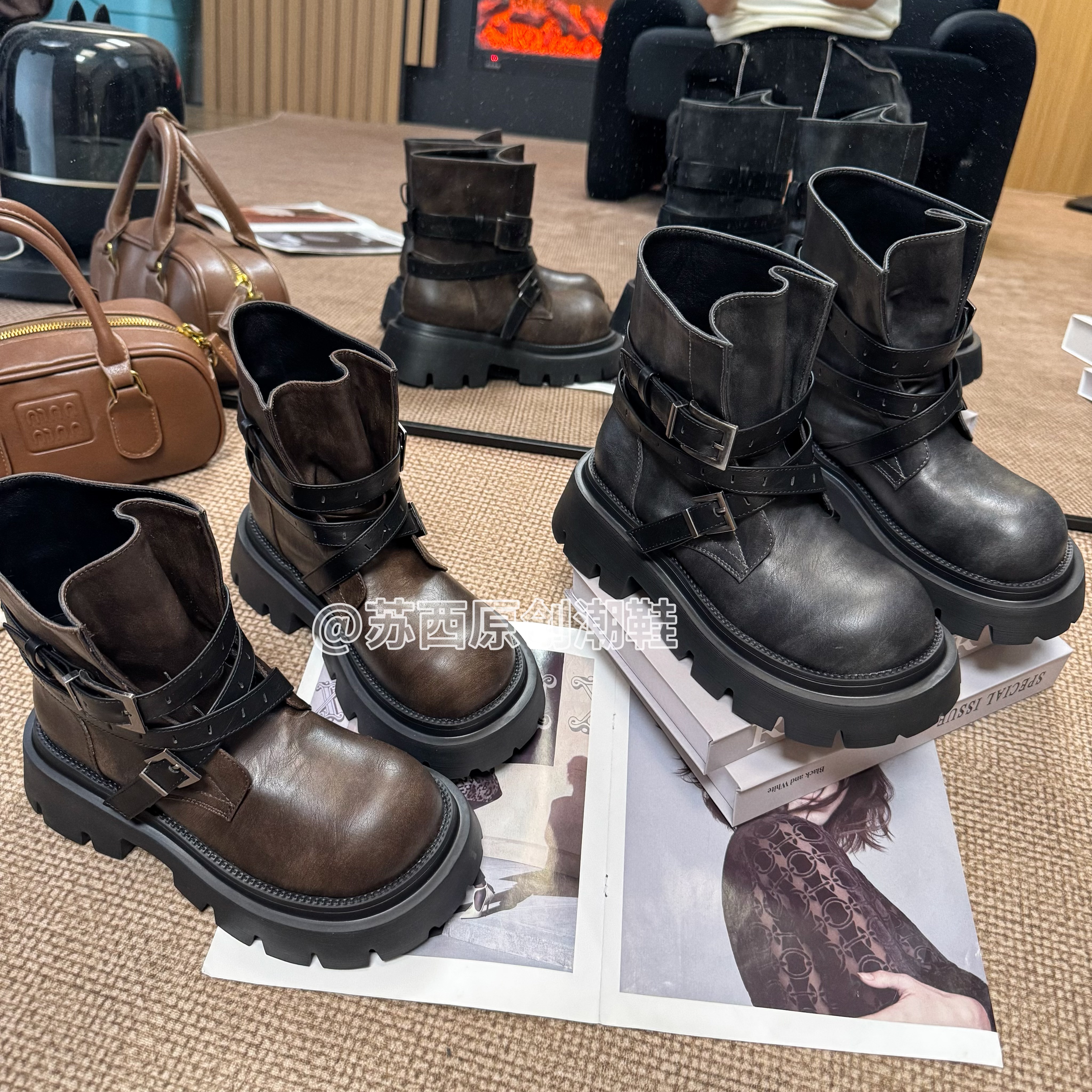 苏西〖奈儿〗超轻超软头层牛皮厚底马丁靴真皮时尚休闲百搭689-635