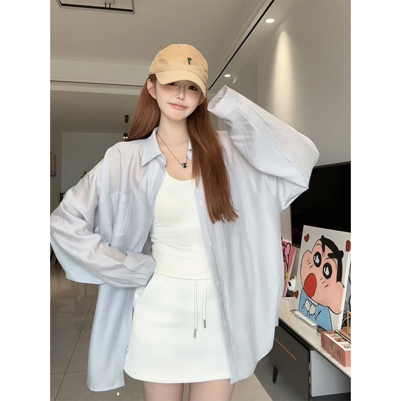 ANDEARDI纯色薄款防晒衬衫透气外套女休闲宽松上衣