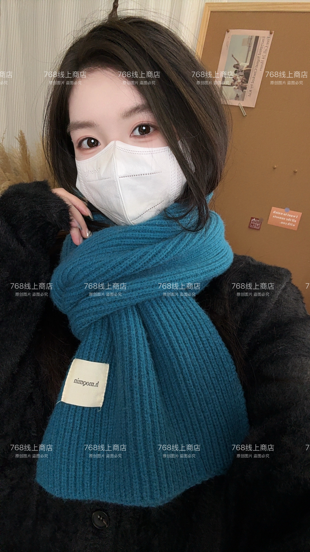 2025新款针织围巾女冬季氛围感百搭情侣款纯色加厚伦敦蓝红色围脖