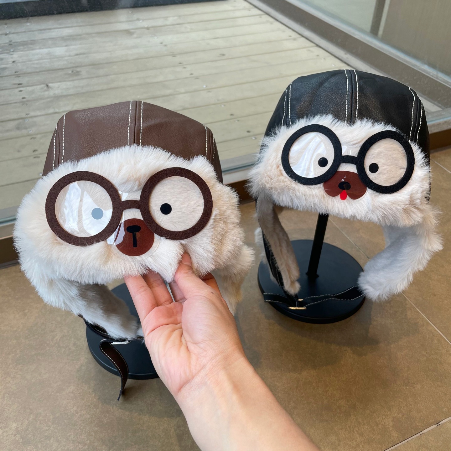 儿童帽子冬季加厚保暖可爱眼镜护耳帽男女宝宝防风皮质防寒雷锋帽