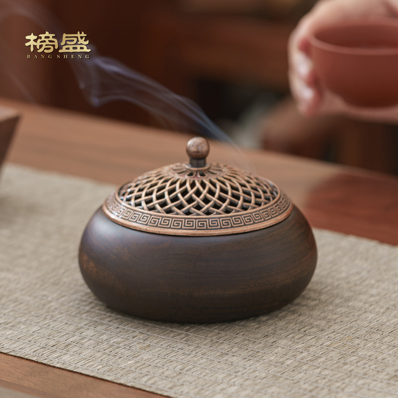 黑檀木香炉家用中式实木摆件檀香沉香熏香炉盘香茶道供奉香炉