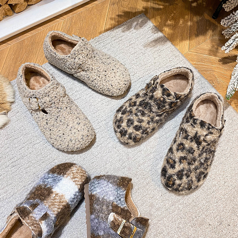 5CM内增新款懒人全包毛毛勃肯鞋内增高厚底加绒保暖懒人冬季棉鞋