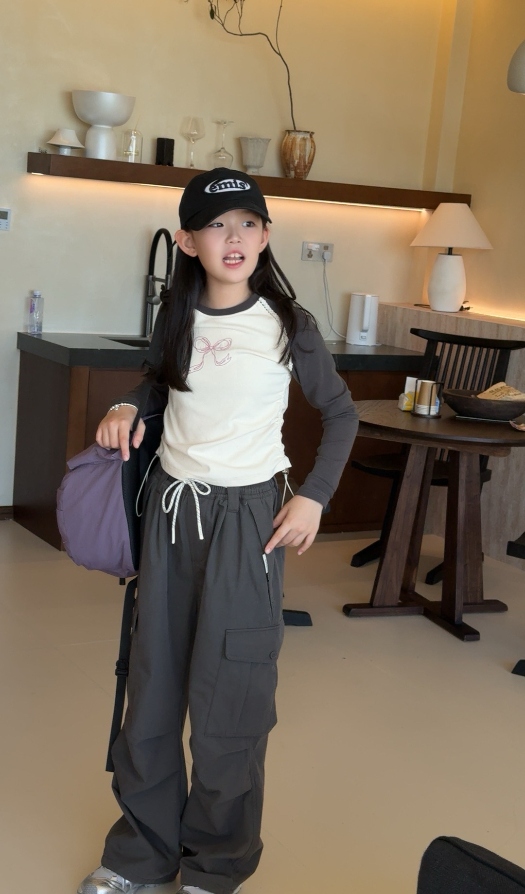 泡妈童装  【粉色蝴蝶结】秋季新款圆领简约儿童女童T恤25203