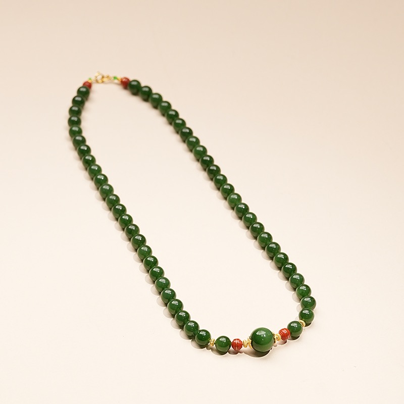 新疆和田玉 玛纳斯高品碧玉卡7-8项链一条 精品妈妈链气质