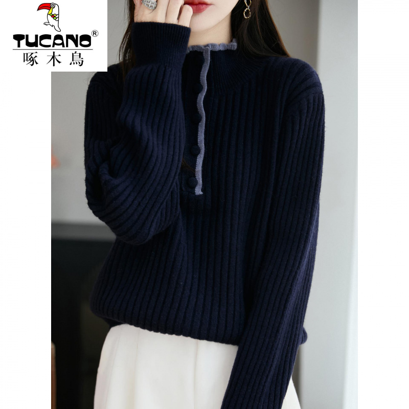 啄木鸟大码女装胖mm秋冬半高领女士毛衣遮肚子上衣高级感内搭针织