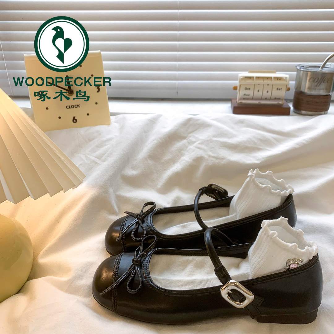 啄木鸟圆头低跟玛丽珍单鞋女2025新款夏法式复古配裙子浅口小皮鞋