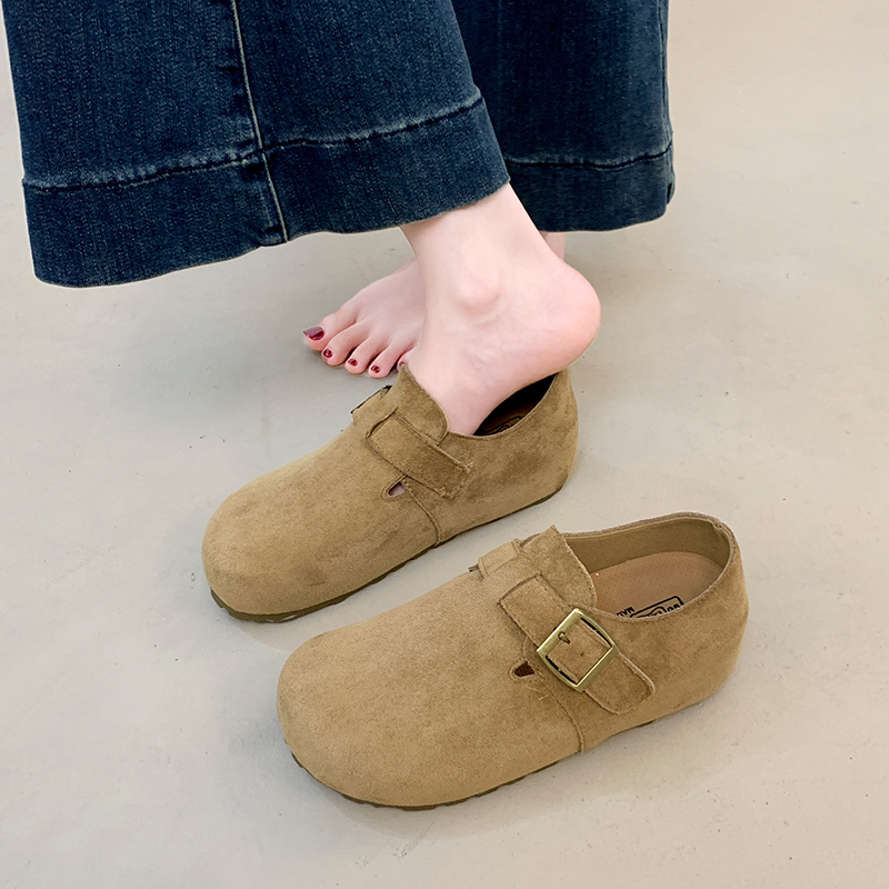 勃肯鞋内增高全包5CM厚底秋季2025新款复古单鞋女一脚蹬乐福鞋子