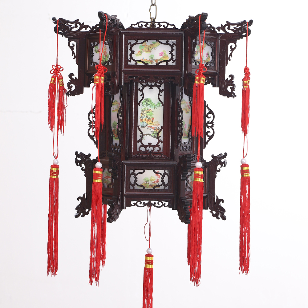 中式实木宫灯中国风灯笼六角PVC仿古阳台别墅大门口户外新年灯笼