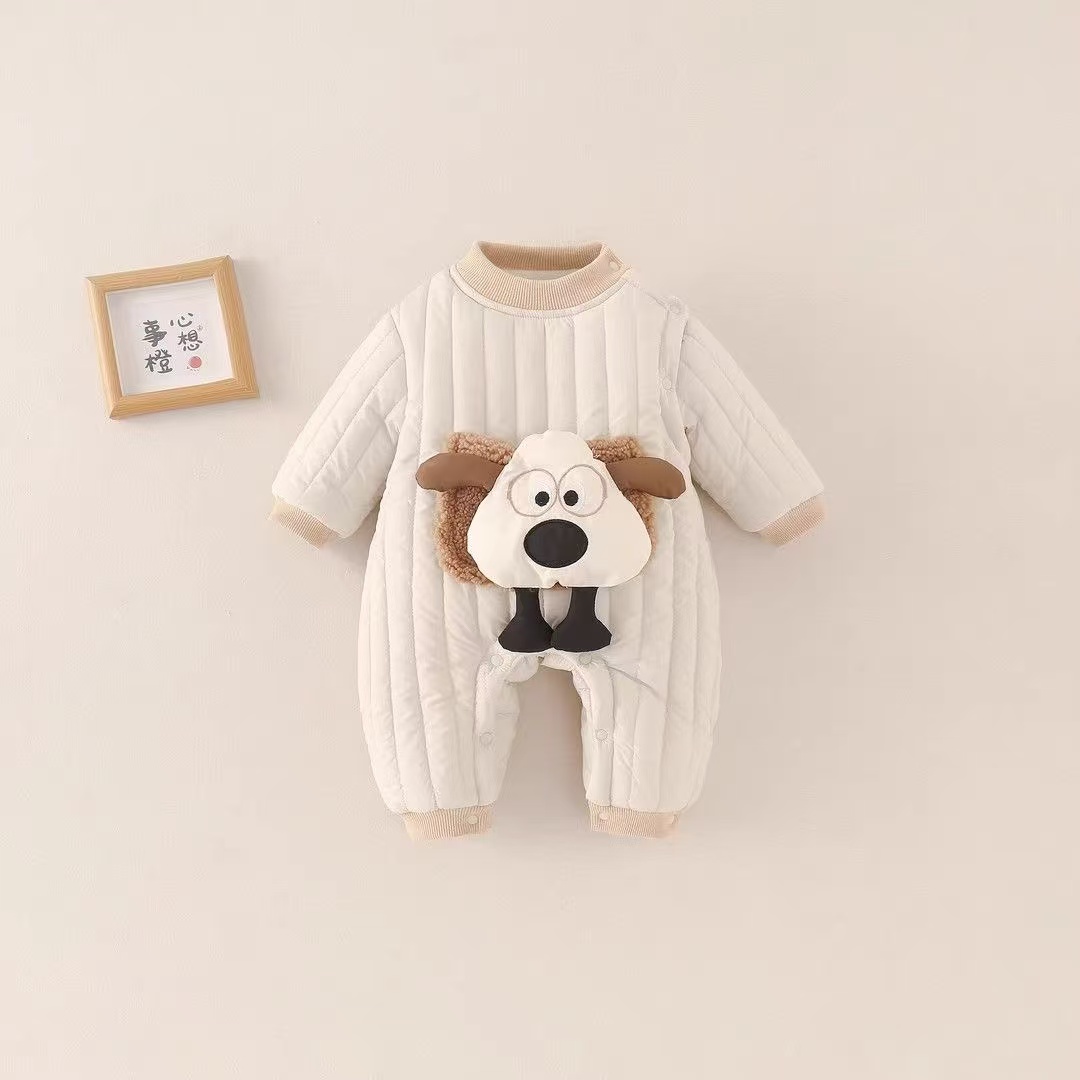 可爱卡通婴儿哈衣爬服新生儿冬季外出棉服冬款棉衣宝宝秋冬连体衣