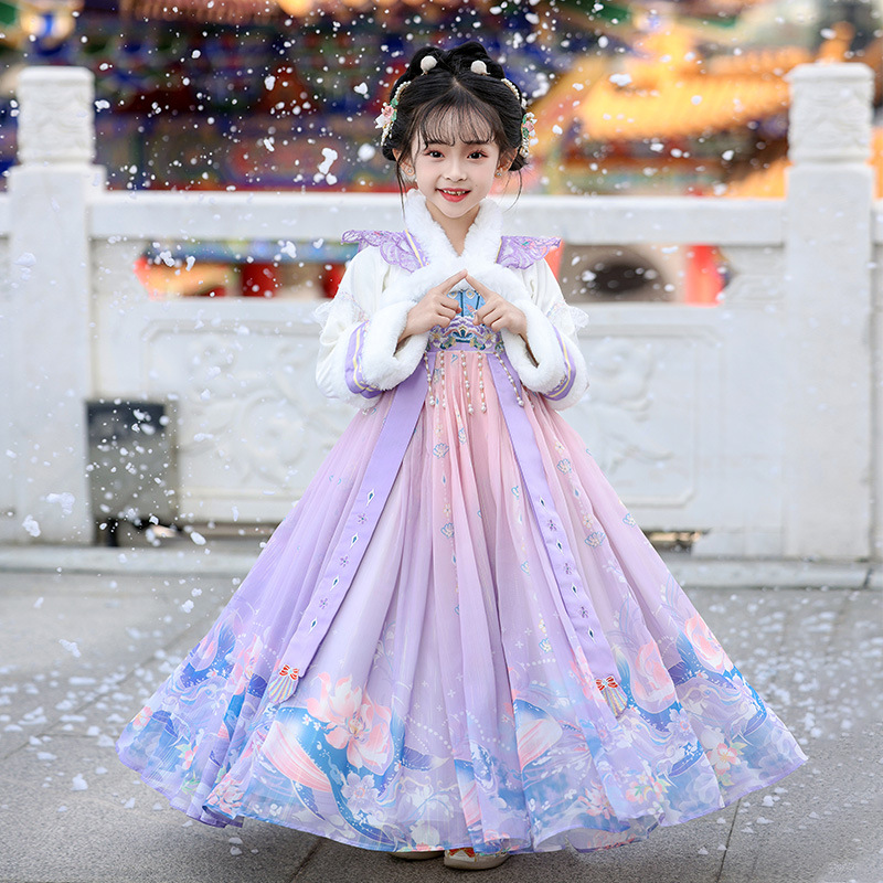 汉服学生2024新款冬季超仙古风秋冬儿童连衣裙春秋唐装裙