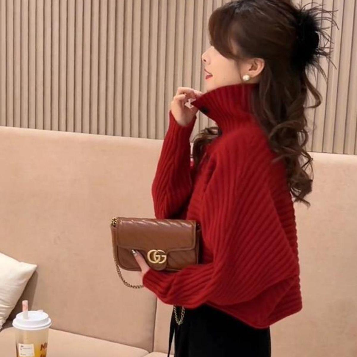 韩版洋气时尚宽松百搭秋冬春秋外穿长袖红色加厚开衫毛衣针织衫上