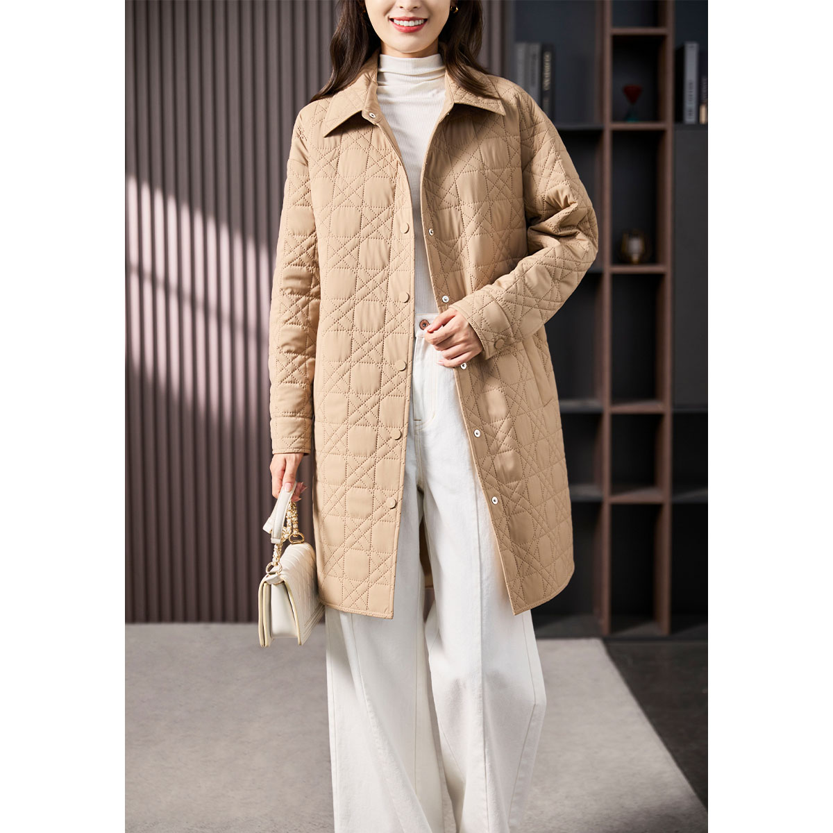 原形经典英伦风菱格棉衣棉服2026春季休闲衬衫式轻薄棉外套91057