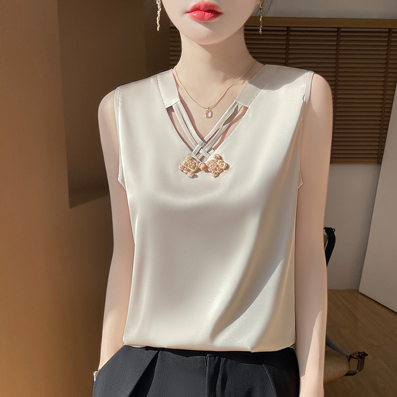 高级新款重磅时髦夏季设计吊带背心气质无袖百搭西装缎面打底上衣